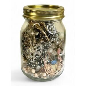 Mixed Jewelry Lot Jewelry Jar Light Feminine Tones Wearable Good Condition